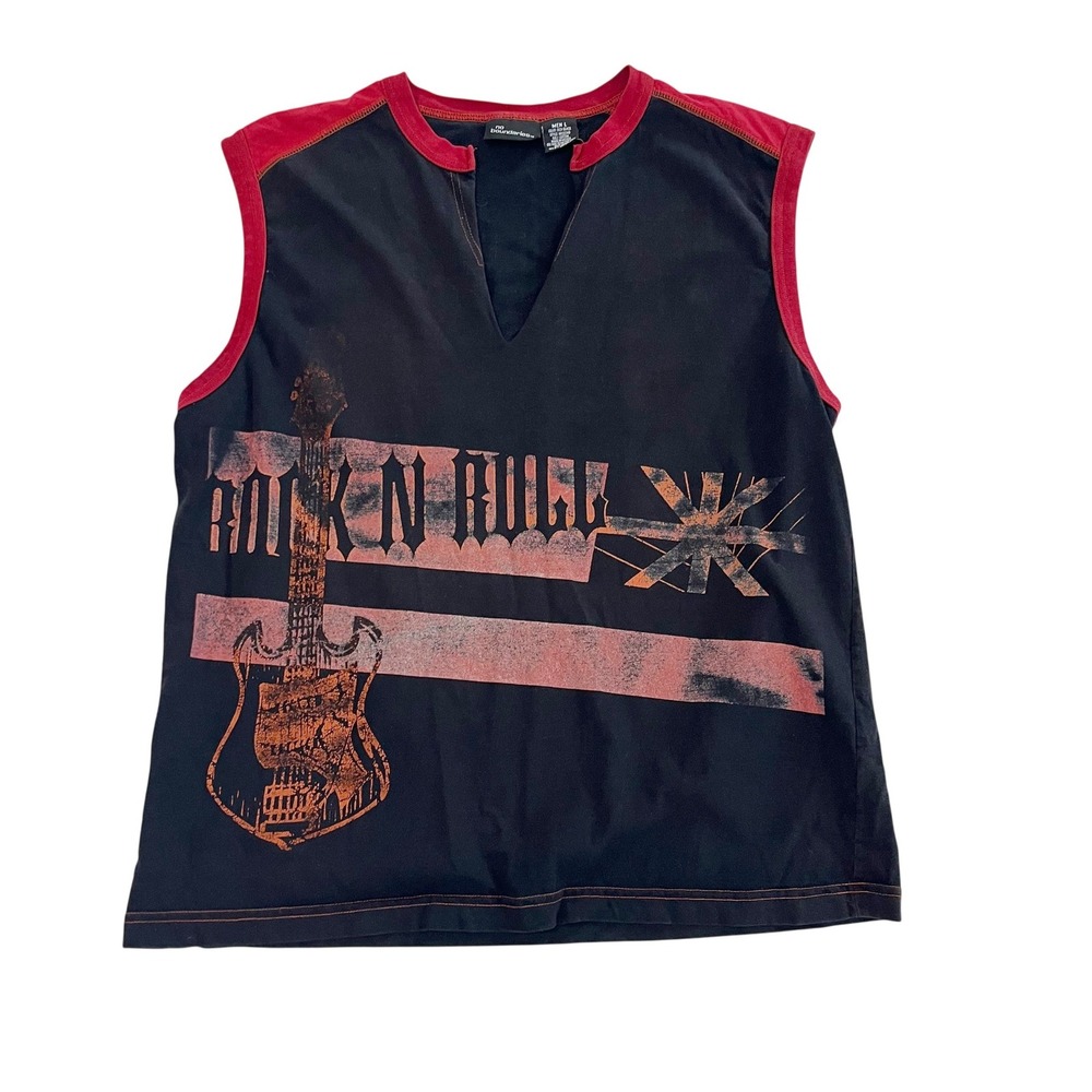 Vintage No Boundaries Rock N Roll Guitar Union Jack Muscle Tee Y2K Black - LARGE